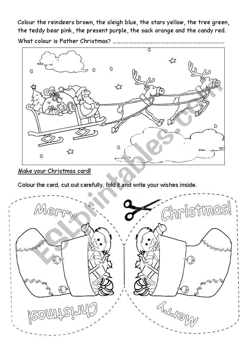 Christmas coloring & card 1 worksheet