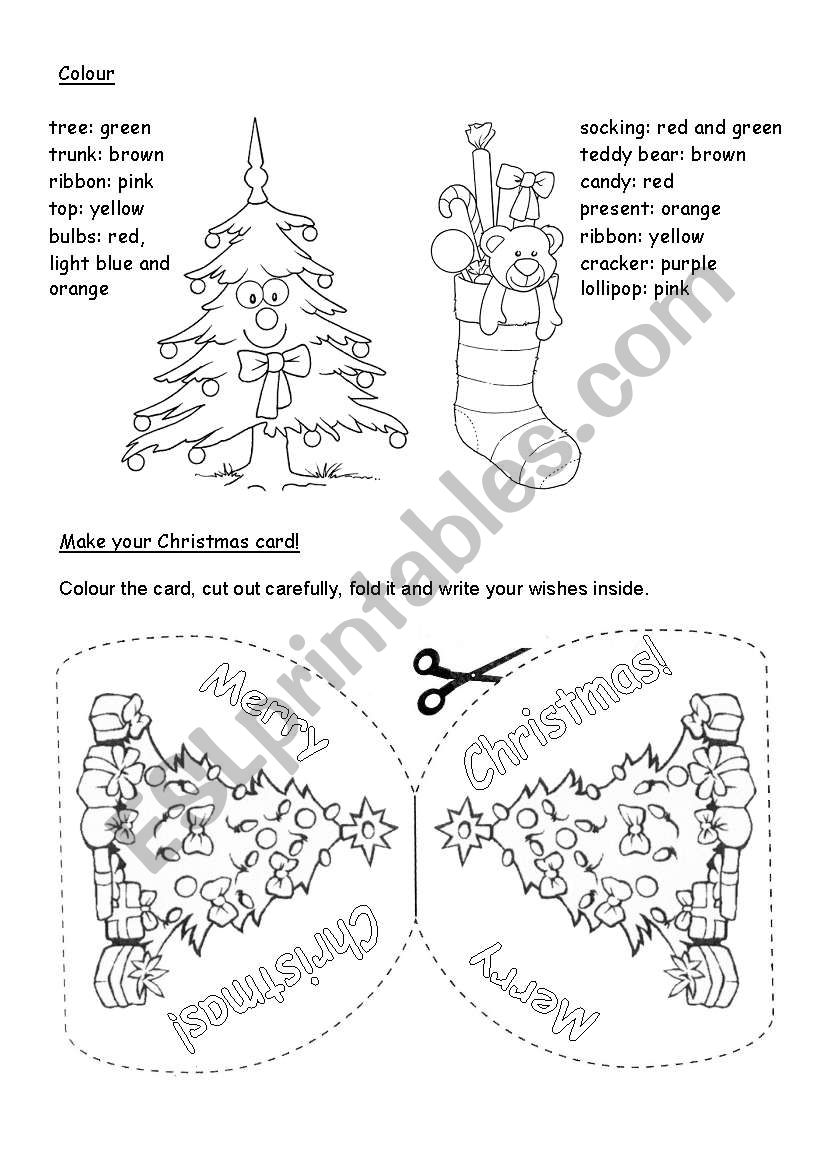 Christmas coloring & card 2 worksheet