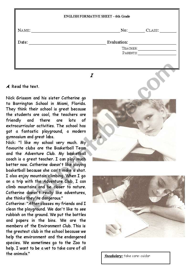 Written test worksheet