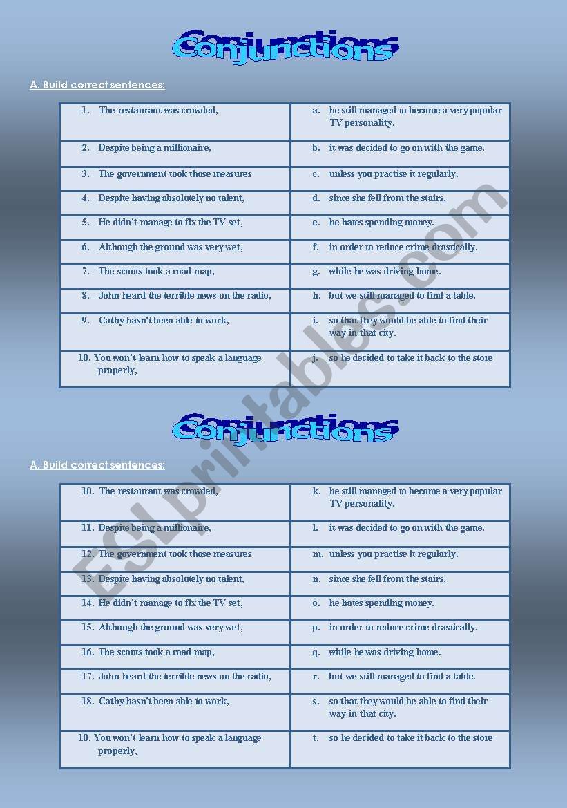 conjunctions worksheet