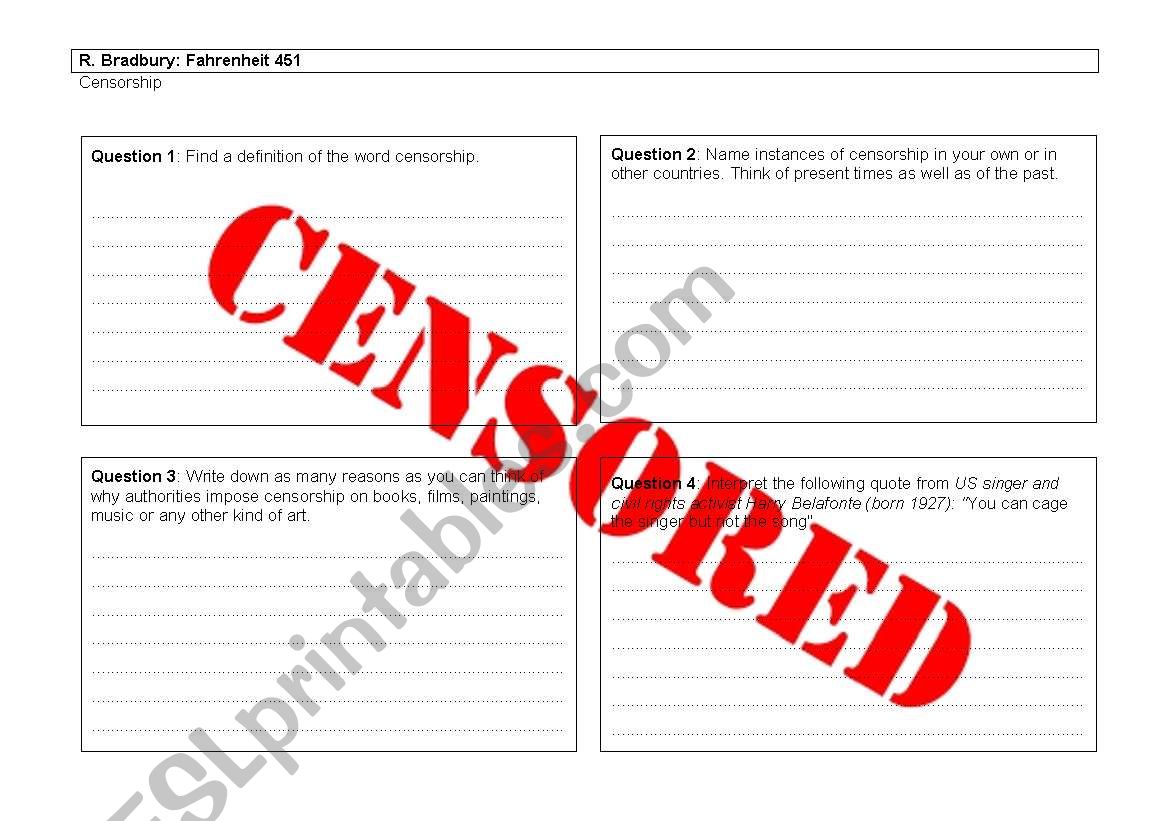 Fahrenheit 451: Censorship worksheet