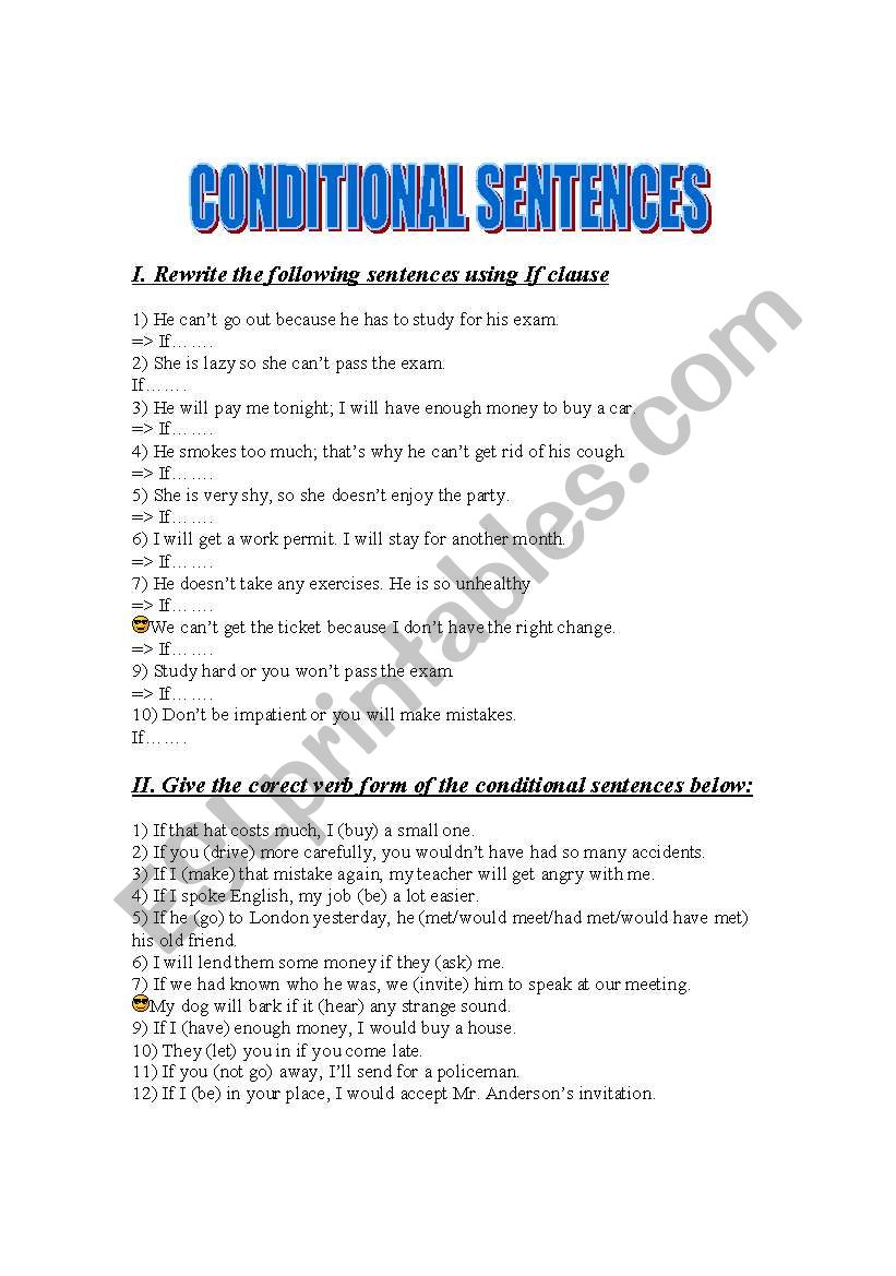 Conditionals practice worksheet