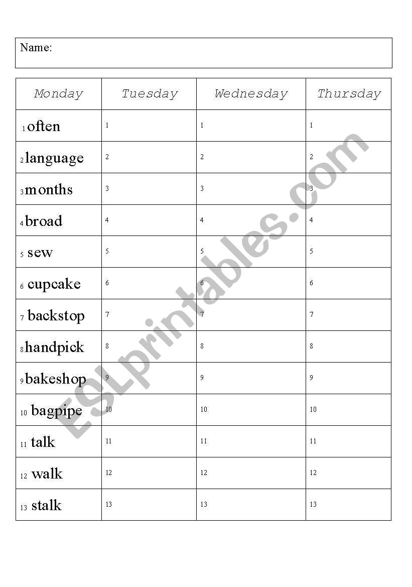Daily spelling worksheet worksheet