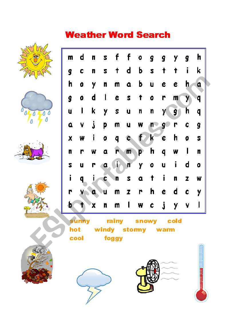 Weather Word Search ESL Worksheet By Nguyenngocanh