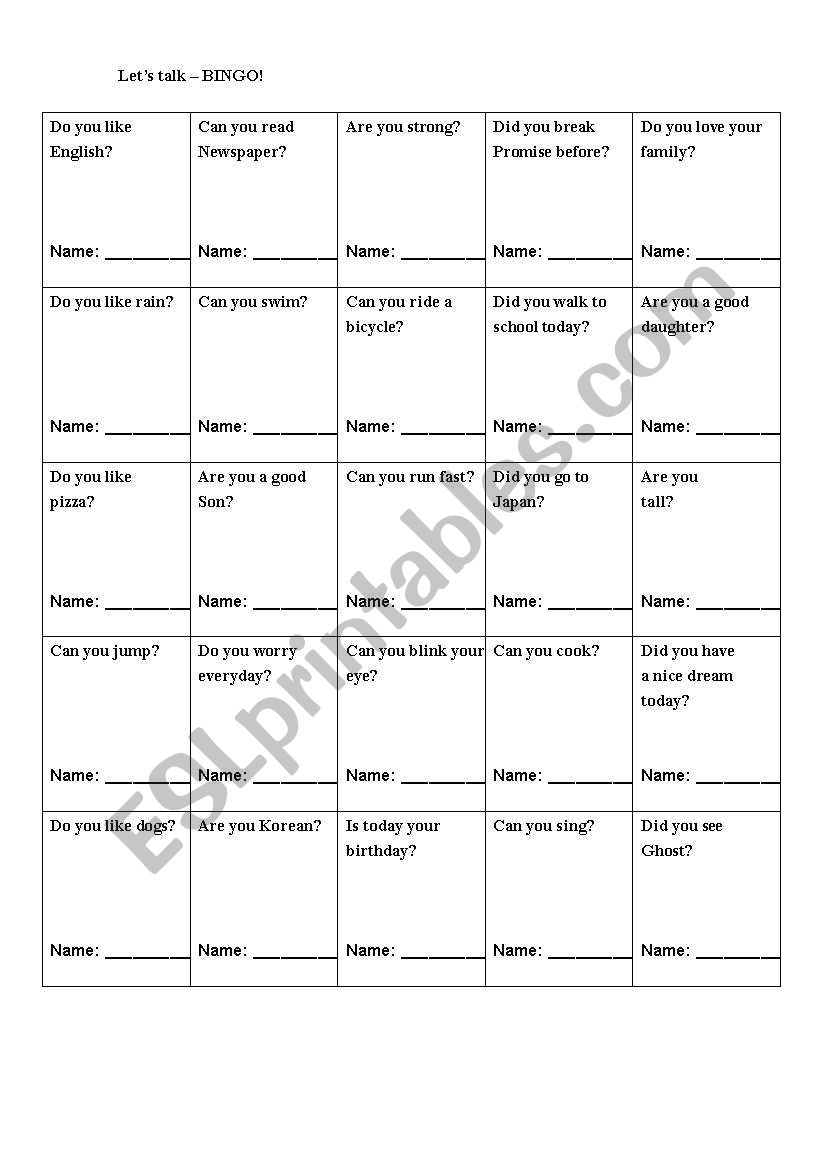 Lets talk- BINGO! worksheet