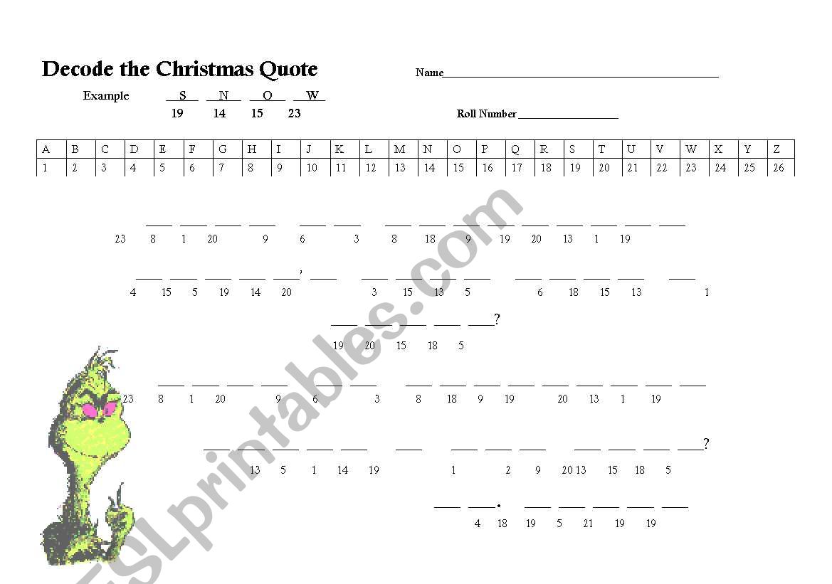 Grinch quote puzzle worksheet