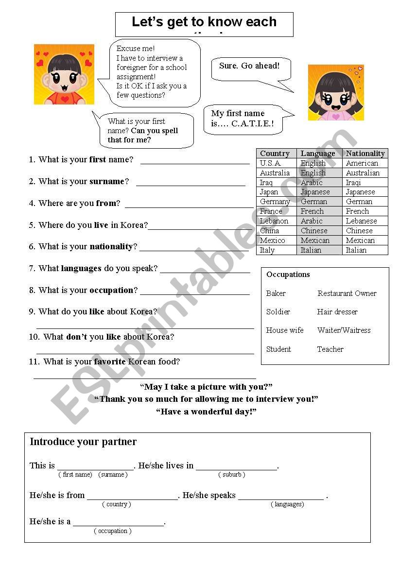 interview a foreigner worksheet