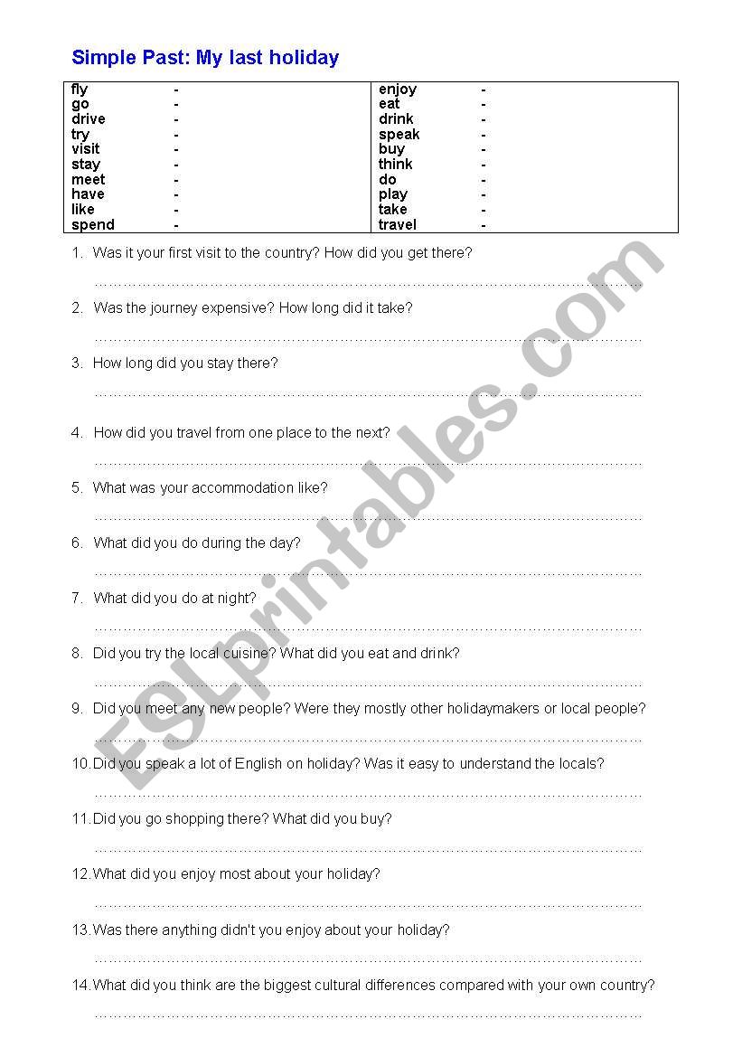 Simple Past: Holidays worksheet