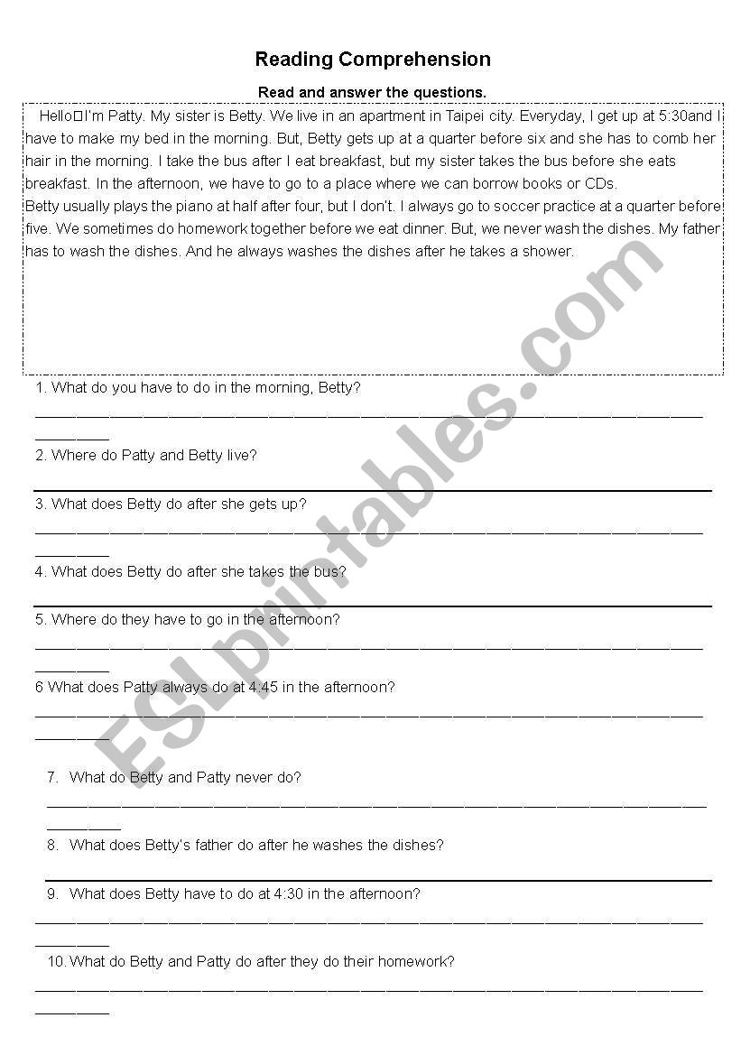 Daily Life worksheet