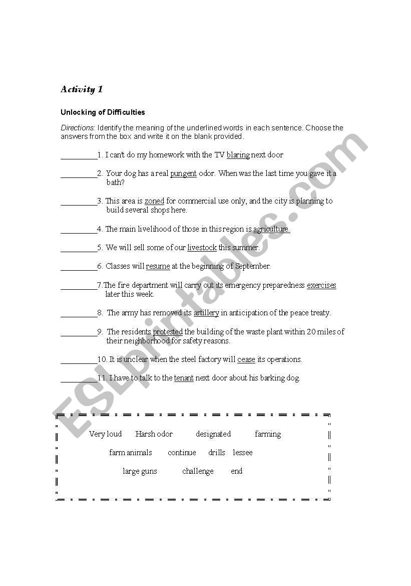 complain dialogs worksheet