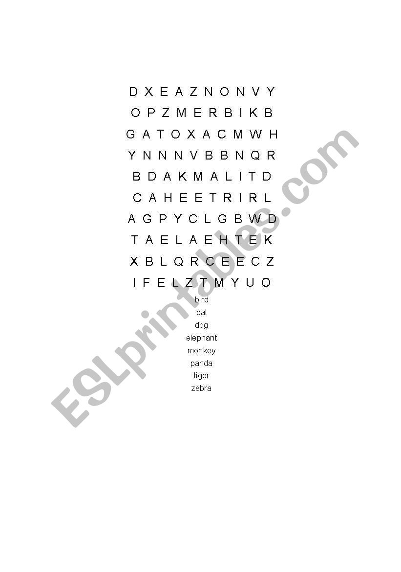 Animal words puzzle worksheet