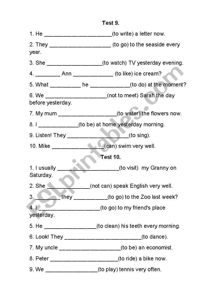 Grammar test worksheet