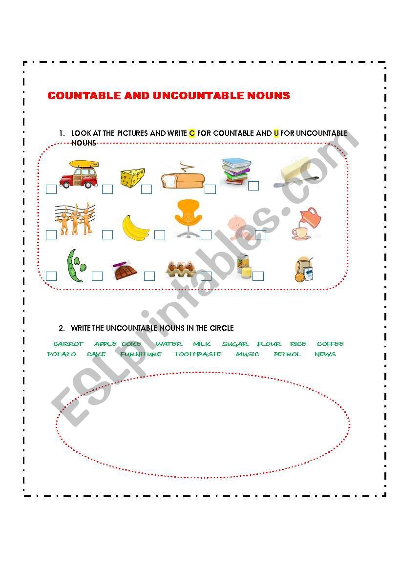 COUNTABLE  UNCOUNTABLE NOUNS worksheet