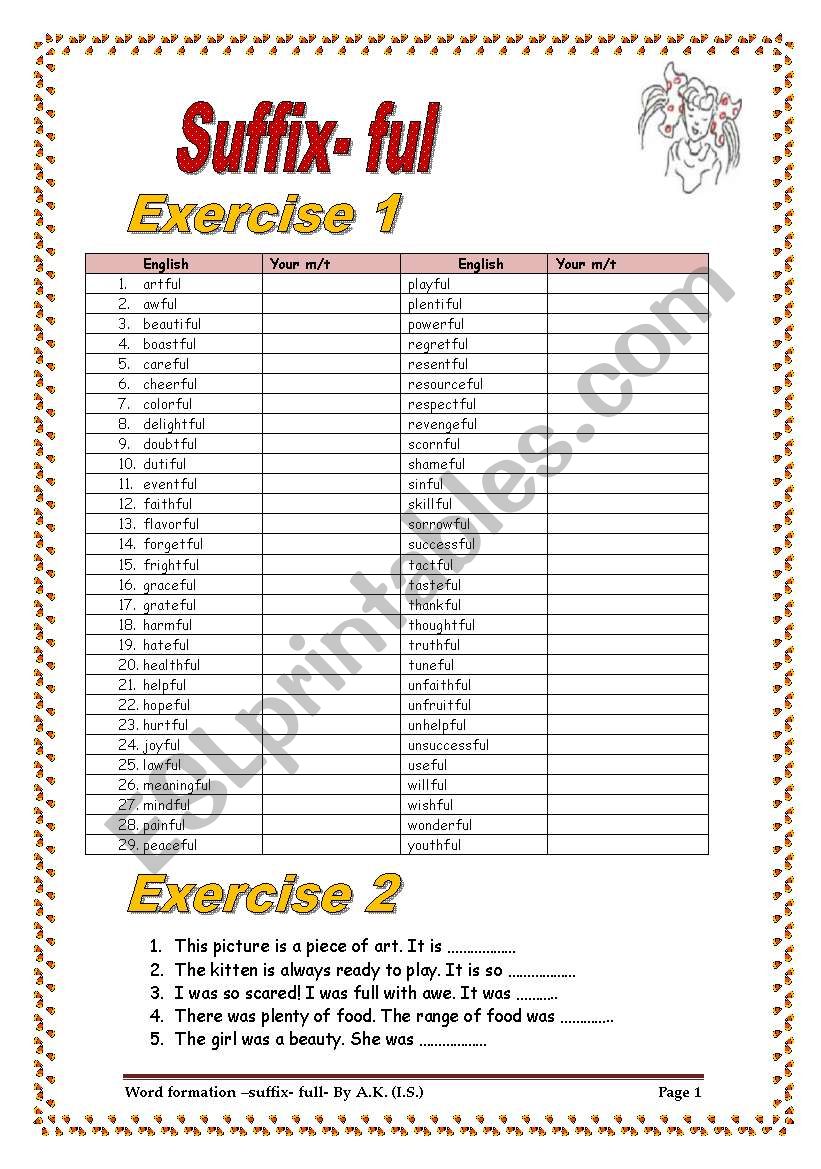 5 pages/58-word-table/more than 50 sentences to practice SUFFIX- FUL with a KEY