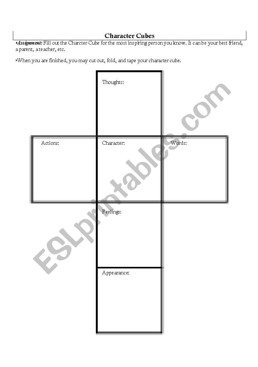 Character Cube worksheet