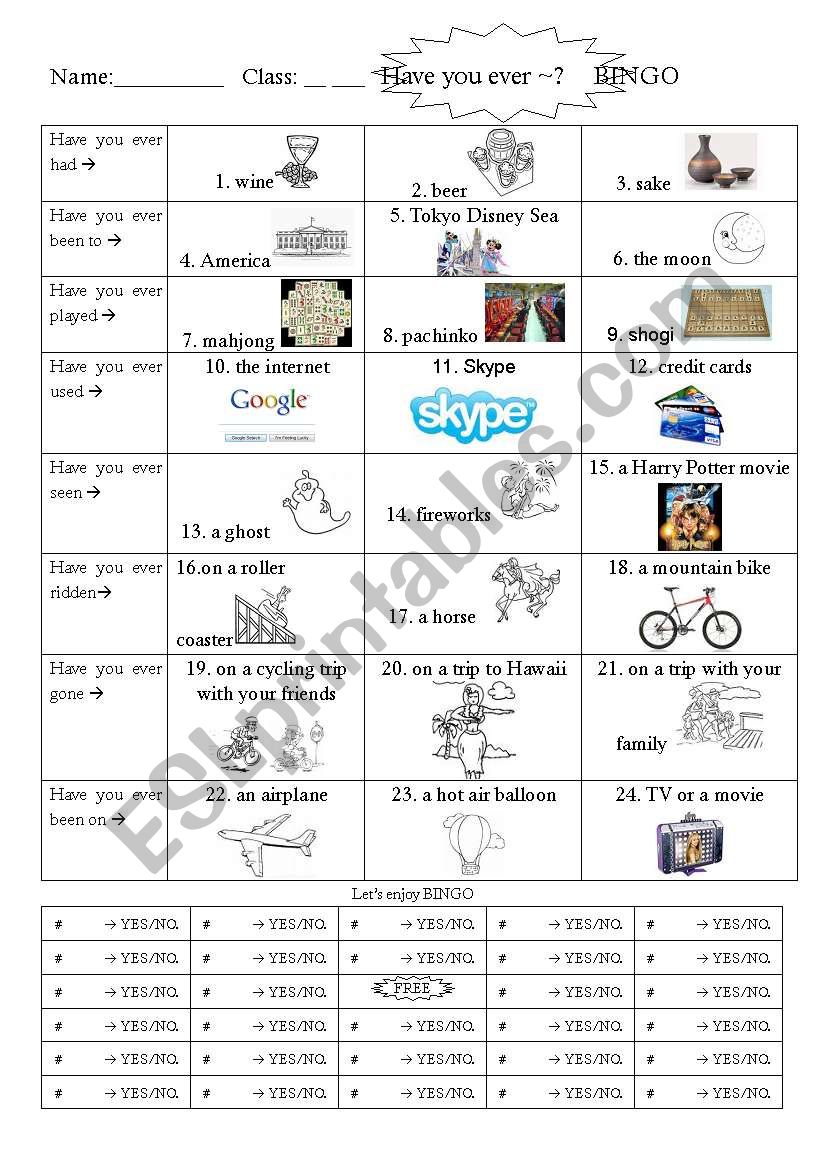 Have you ever ~ BINGO worksheet