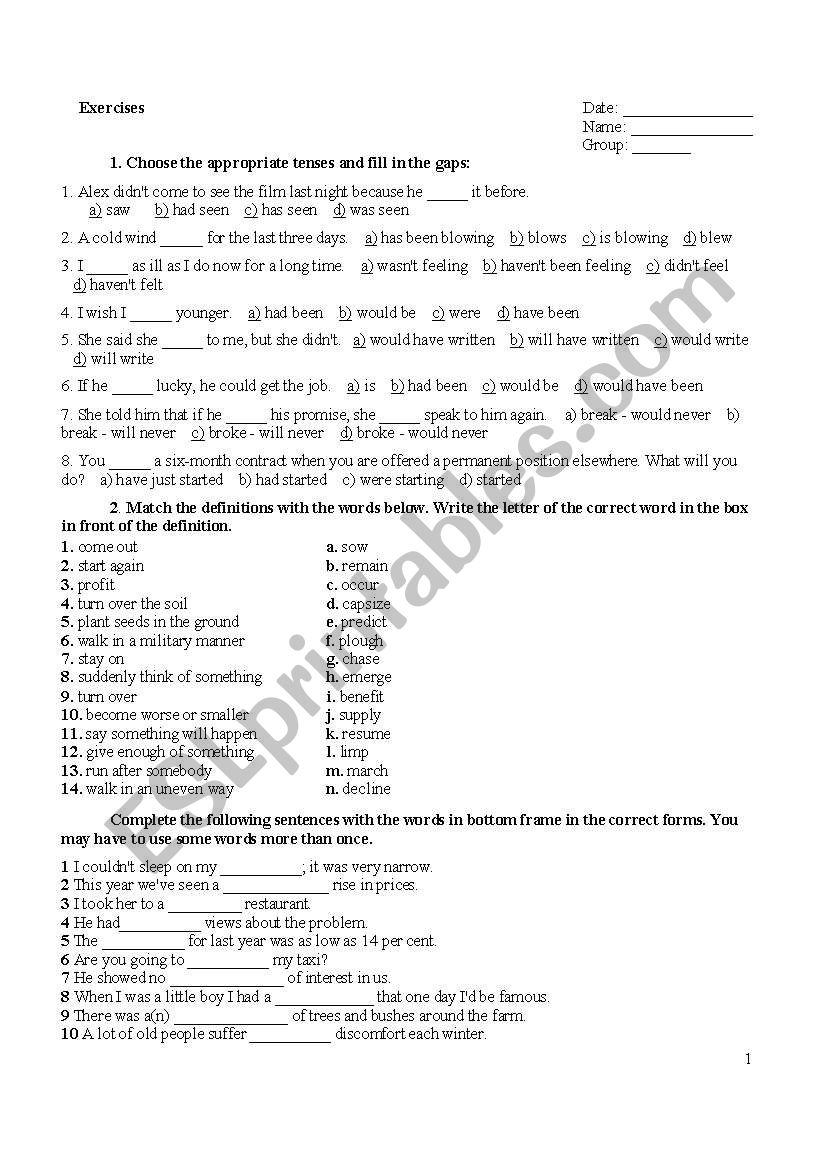 exercises worksheet