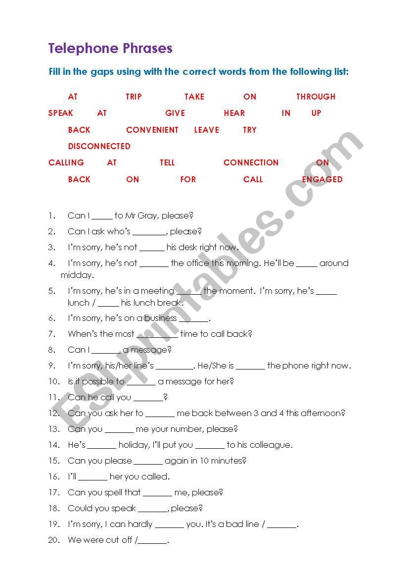 Telephone Phrases worksheet