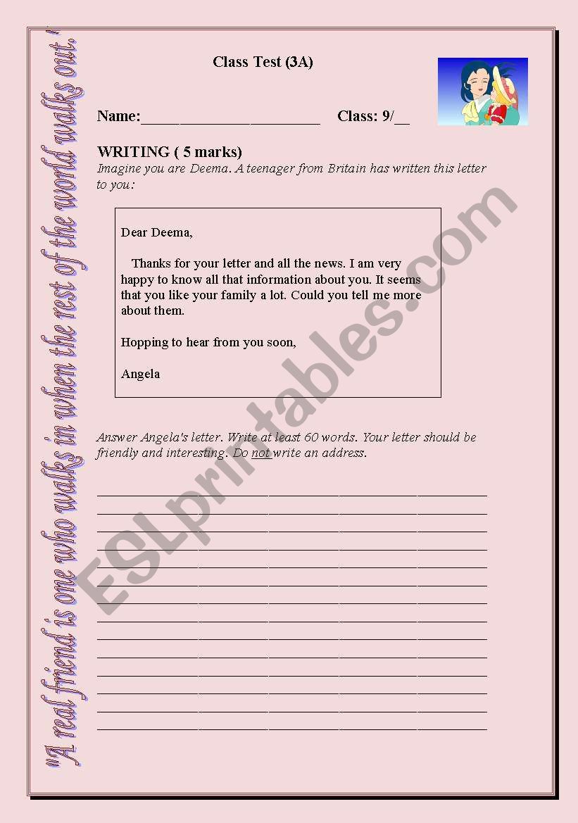 writing test worksheet