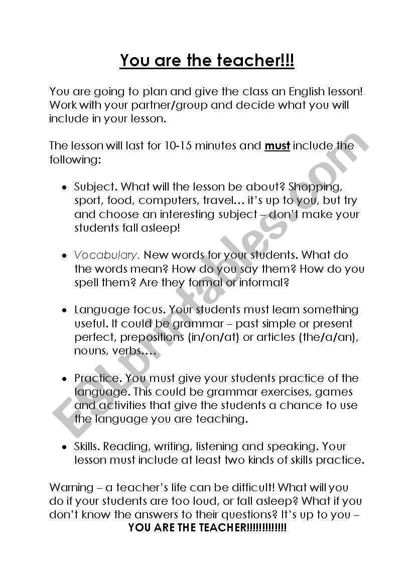 You are the Teacher! worksheet