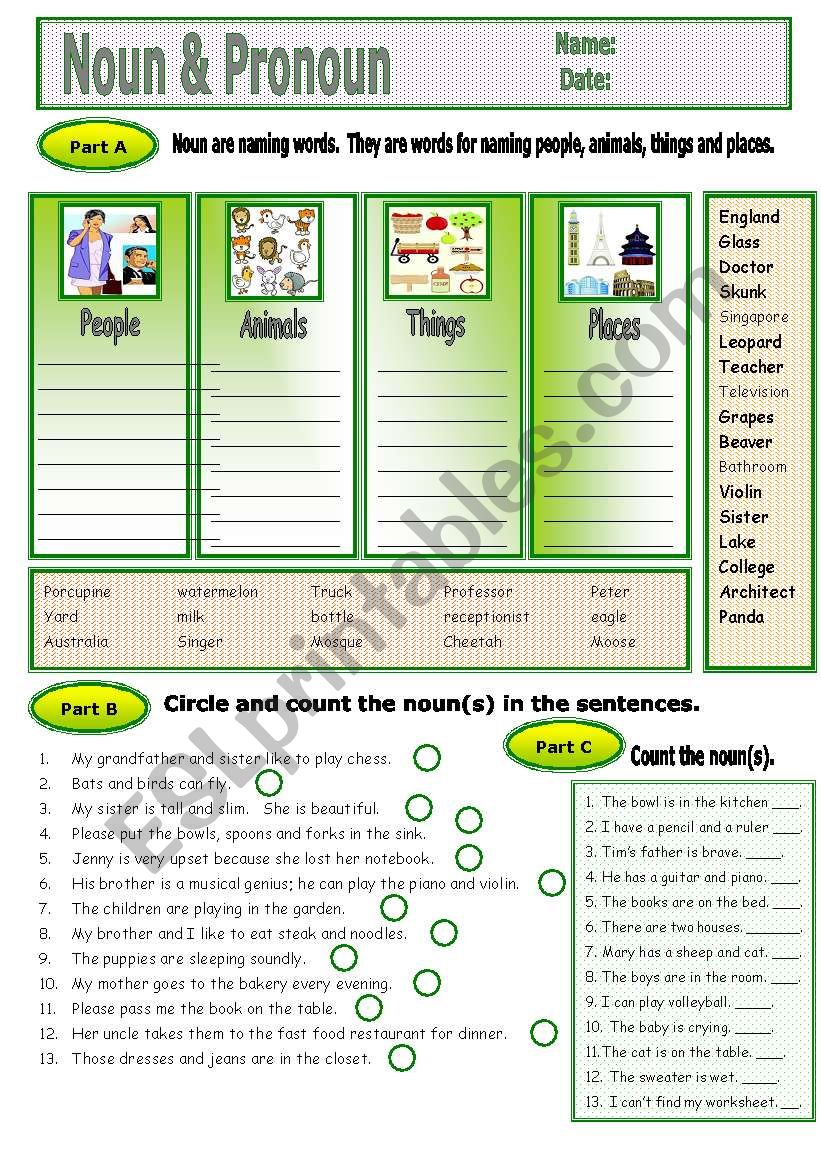 Nouns and Pronouns worksheet