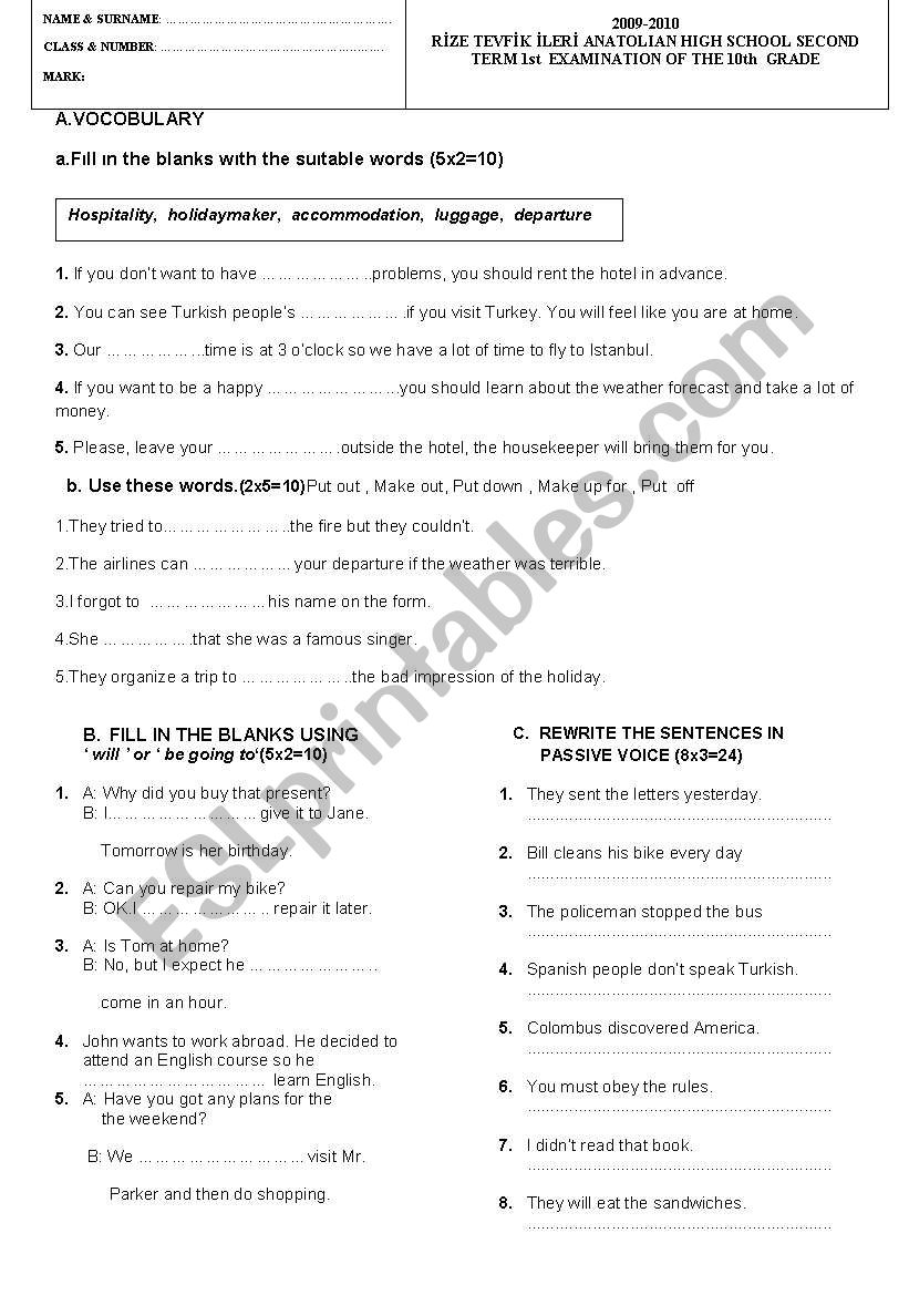 test worksheet