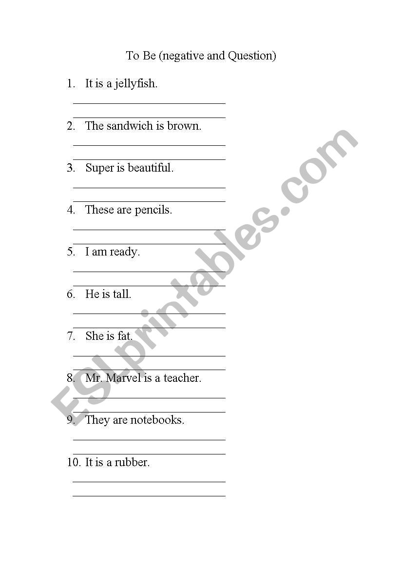 to be questions and negative worksheet