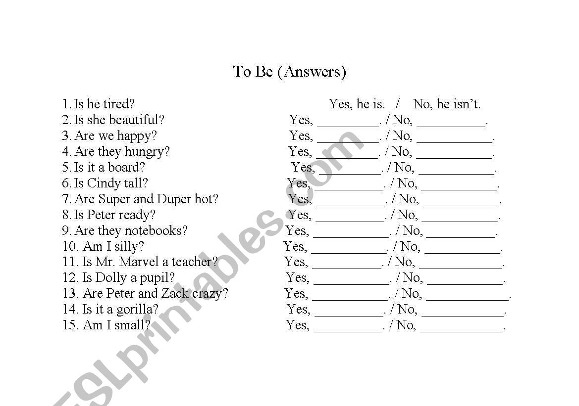 to be answers worksheet