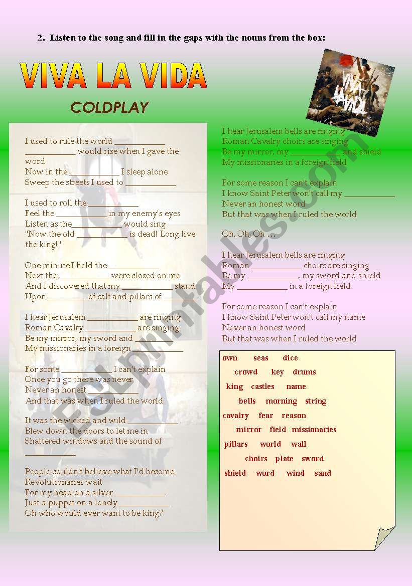 Viva la vida 2 - Coldplay worksheet