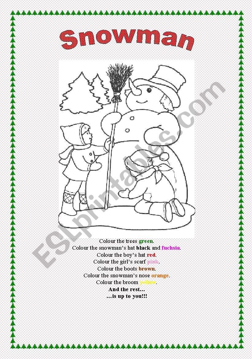 Snowman for colouring worksheet