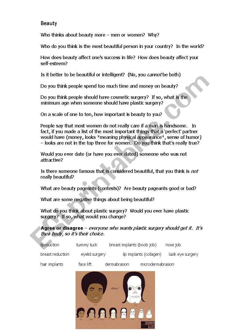 conversation questions beauty worksheet