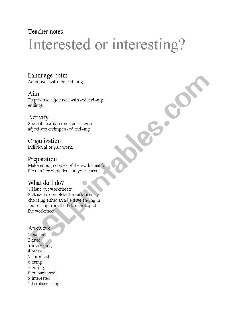 intersted or interesting worksheet