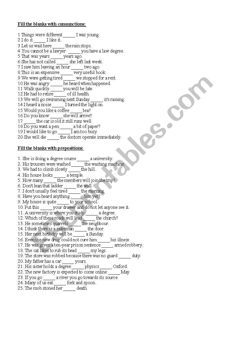 Conjunction & Preposition worksheet