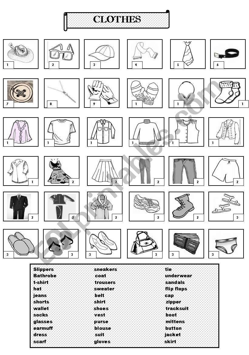 CLOTHES worksheet