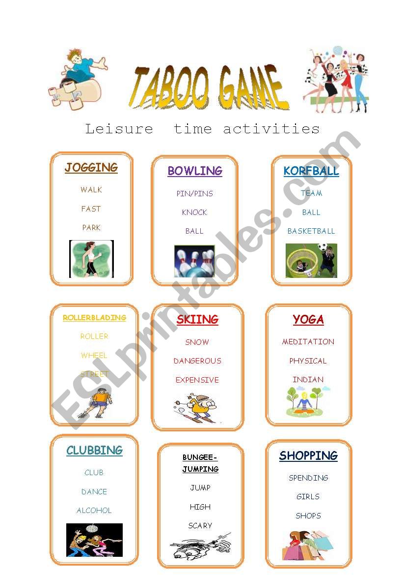 LEISURE TIME ACTIVITIES TABOO worksheet