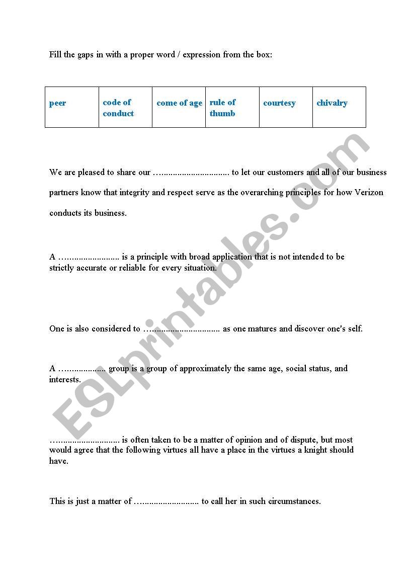 Extra vocabulary worksheet