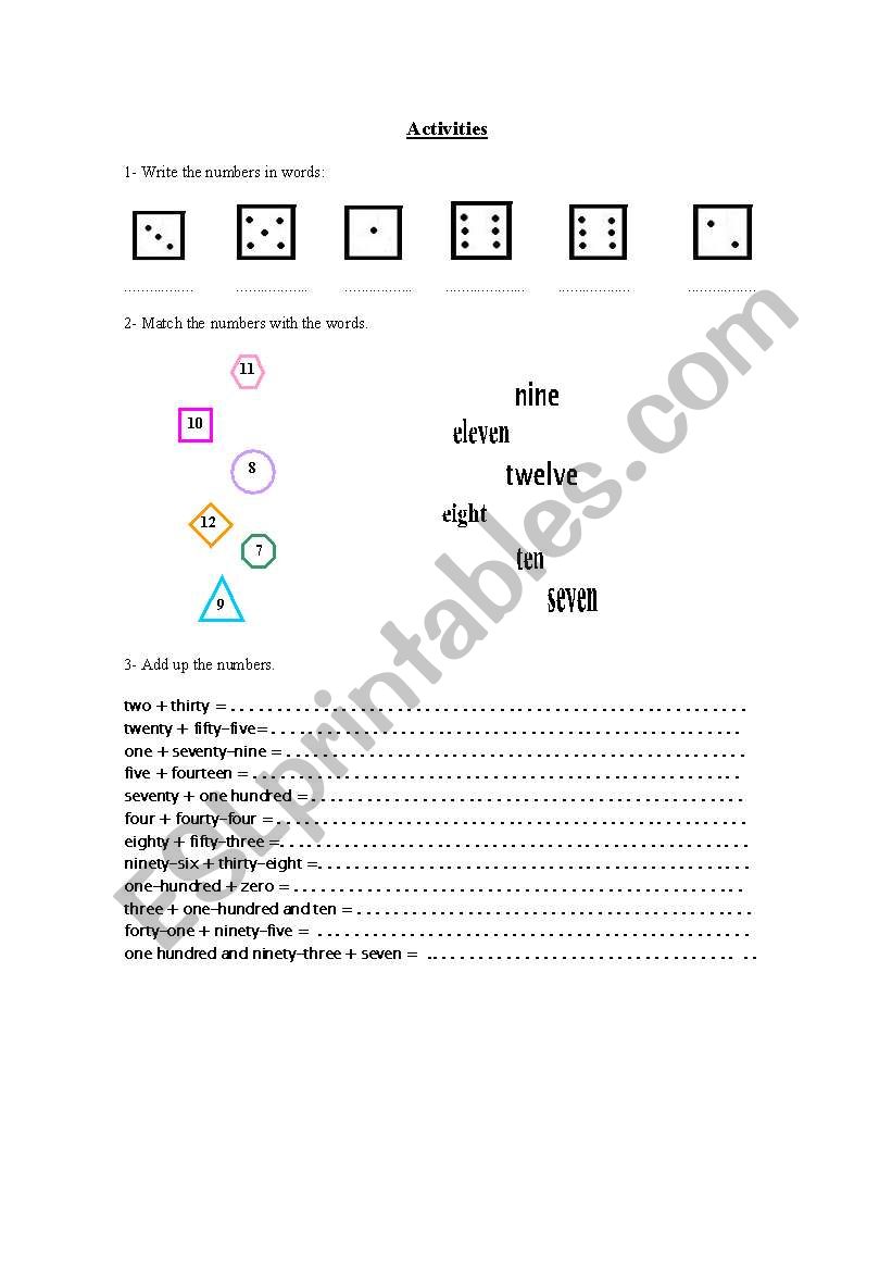 Activity with numbers worksheet