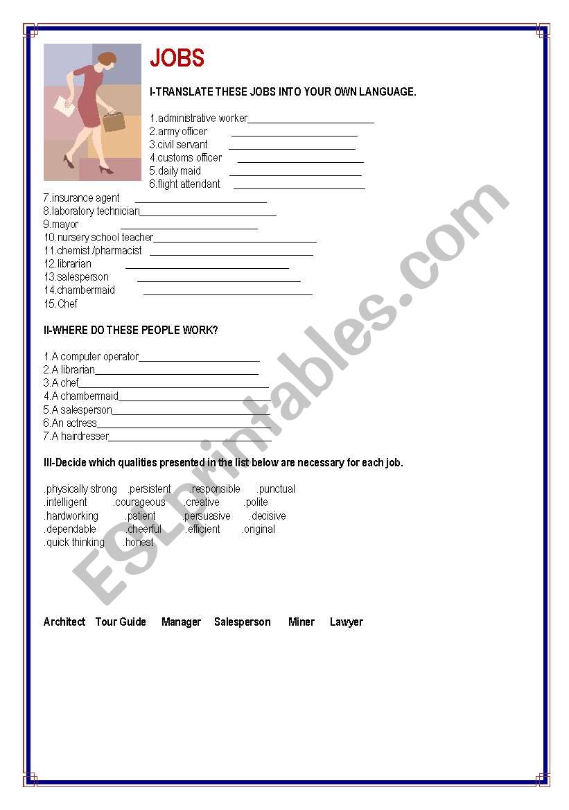 Jobs worksheet