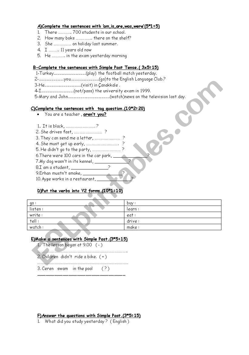 the simple past tense worksheet