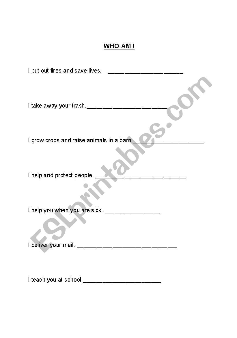 Community Helpers worksheet