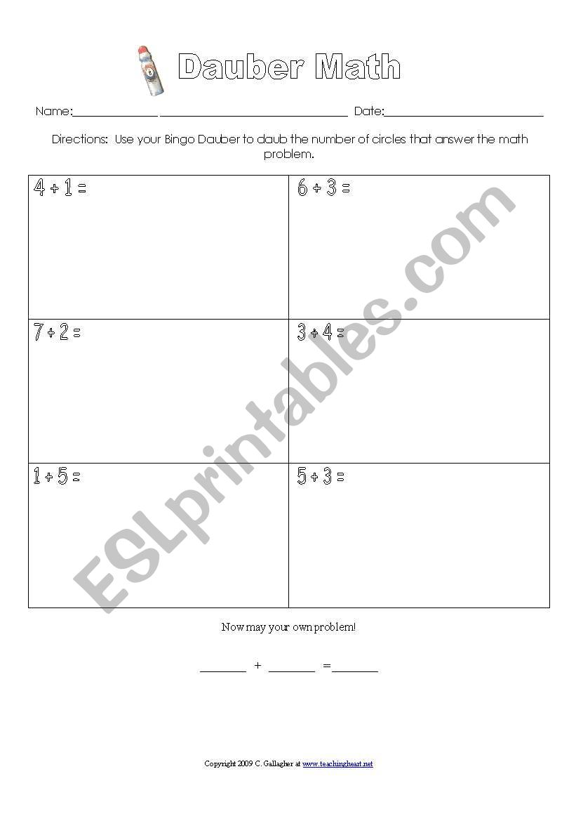 Dauber math worksheet