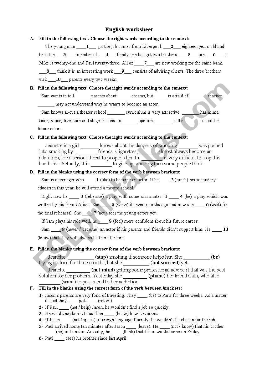 English worksheet worksheet