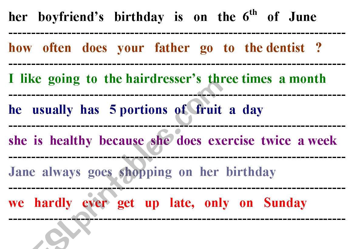 adverbs and expressions of frequency combining the sentences