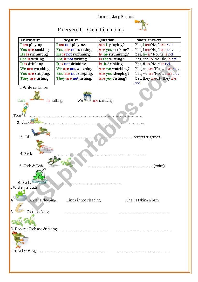 Present Continuous with Frogs and Worms