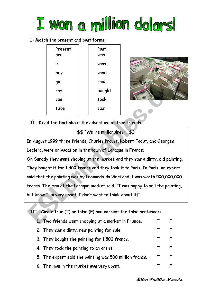 I won a million dollars! worksheet