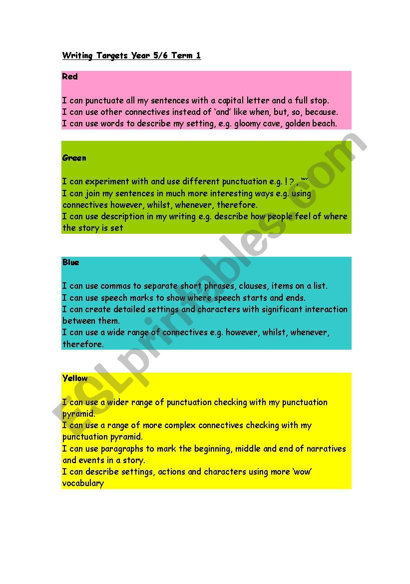 Targets worksheet
