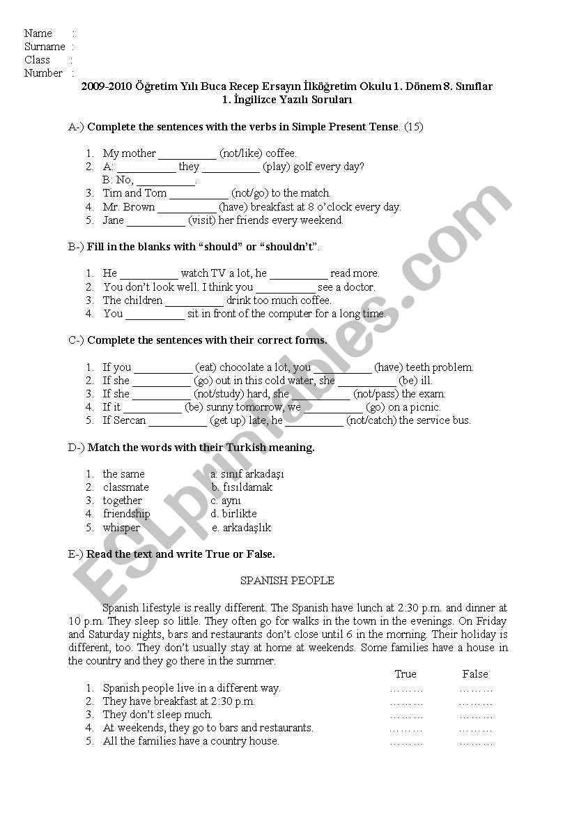 a mixed test worksheet