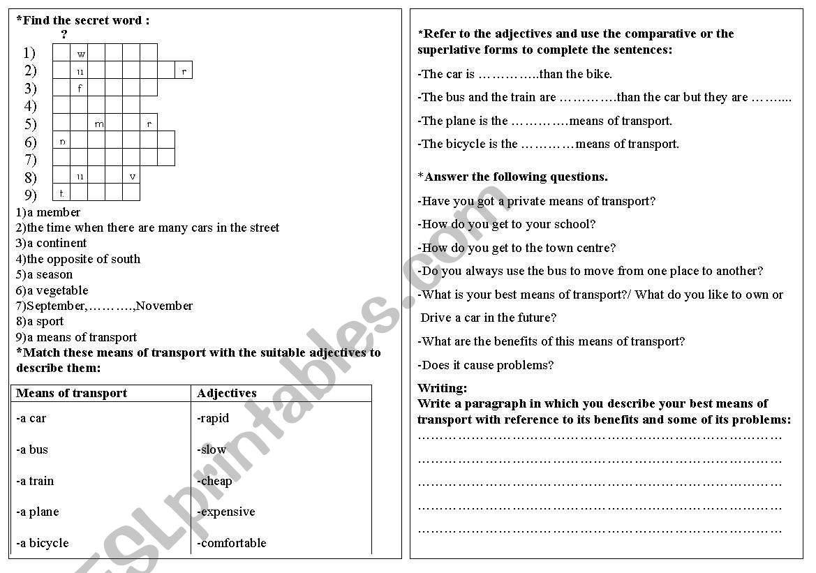 Means of transport worksheet