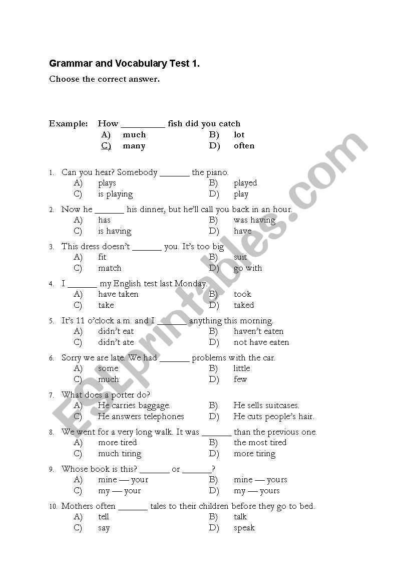 Grammar and Vocabulary Test 1.
