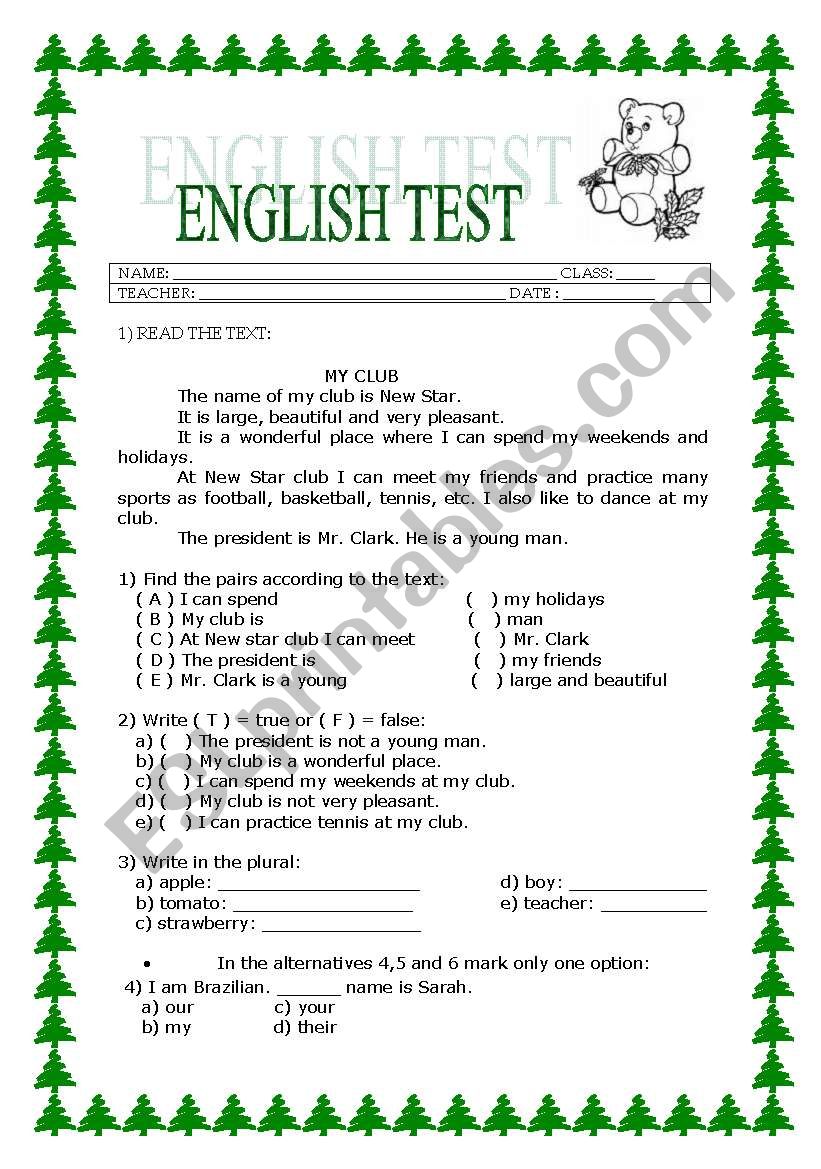 ENGLISH TEST worksheet